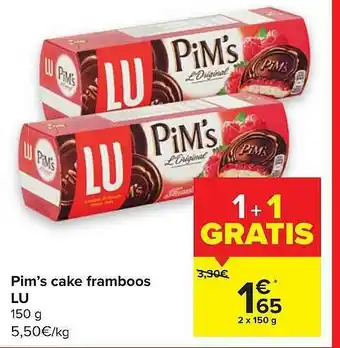 Carrefour Market Pim's Cake Framboos Lu 150g aanbieding