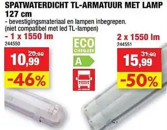 Hubo Spatwaterdicht tl-armatuur met lamp 1 x 1550 lm aanbieding