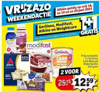 Kruidvat Garlinea, modifast, atkins en weightcare 1+1 Gratis aanbieding