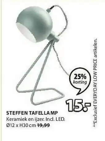 Jysk Steffen tafellamp 12x30 cm aanbieding