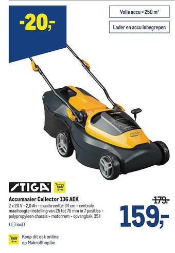 Makro Stiga accumaaier collector 136 aek aanbieding