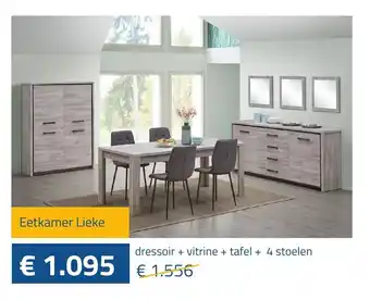 De Prijzenklopper Eetkamer Lieke dressoir + vitrine + tafel + 4 stoelen aanbieding