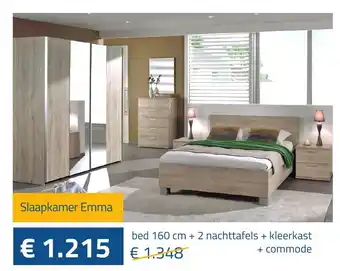 De Prijzenklopper Slaapkamer Emma bed 160 cm + nachttafels + kleerkast + commode aanbieding
