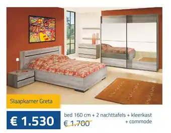 Slaapkamer Greta bed 160 cm + 2 nachttafels + kleerkast + commode