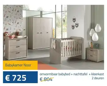 De Prijzenklopper Babykamer Noor omvormbaar babybed + nachttafel + kleerkast 2 deuren aanbieding