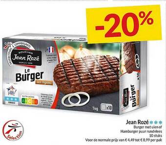 Jean rozé burger met uien of hamburger puur rundvlees
