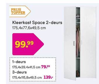 Leen Bakker Kleerkast space 2deurs aanbieding