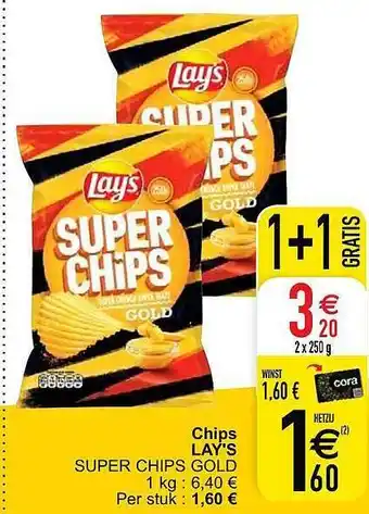 Cora Chips Lay's Super Chips Gold 250g aanbieding