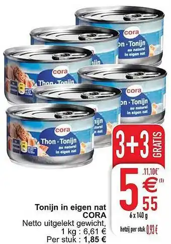 Cora Tonijn In Eigen Nat Cora 140g aanbieding