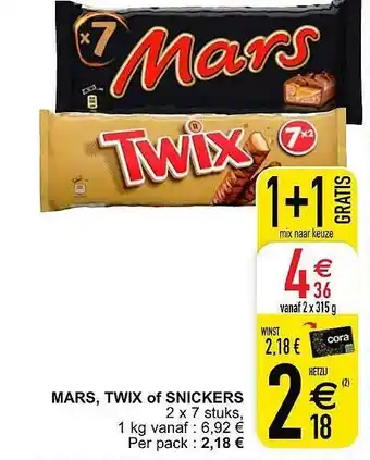 Cora Mars, Twix Of Snickers 315g aanbieding