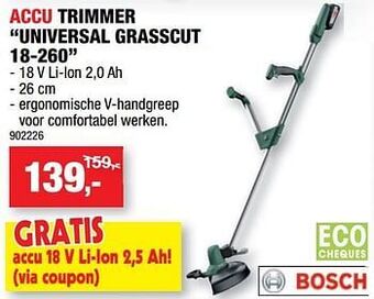 Hubo Bosch accu trimmer universal grasscut 18-260 aanbieding