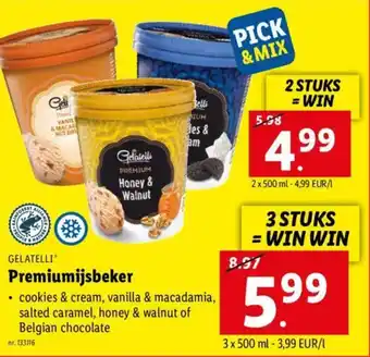 Lidl Gelatelli premiumijsbeker aanbieding