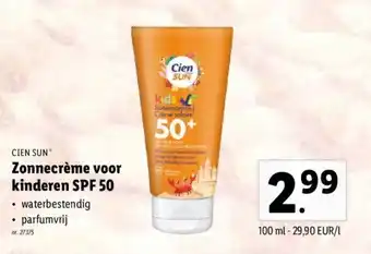 Lidl Cien sun zonnecreme voor kinderen SPF 50 100ml aanbieding