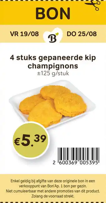 Bon Ap 4 Stuks gepaneerde kip champignons 125g aanbieding