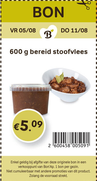 Bon Ap Bereid stoofvlees 600g aanbieding
