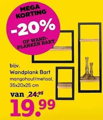 Leen Bakker Wandplank Bart 35x20x25 cm aanbieding