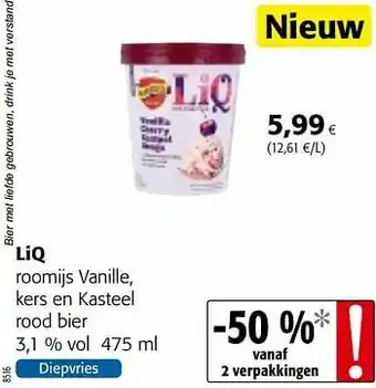 Colruyt Liq roomijs vanille, kers en kasteel rood bier aanbieding