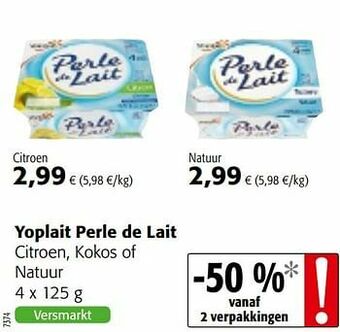 Colruyt Yoplait perle de lait citroen, kokos of natuur aanbieding