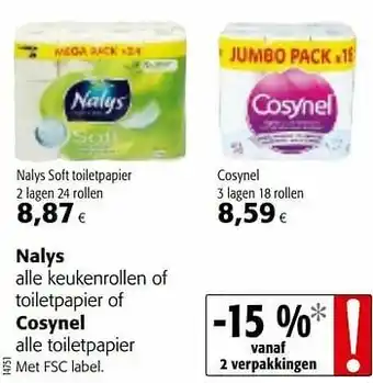 Colruyt Nalys soft toiletpapier aanbieding