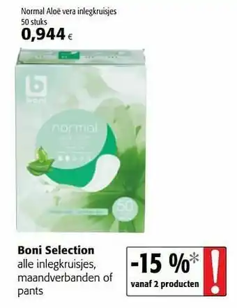 Colruyt Boni selection normal aloë vera inlegkruisjes aanbieding