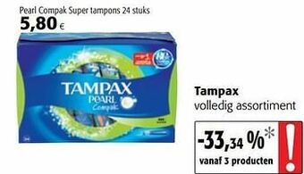 Colruyt Tampax pearl compak super tampons aanbieding