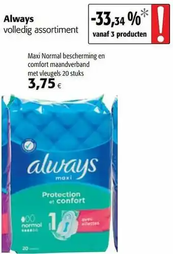 Always maxi normal bescherming en comfort maandverband met vleugels