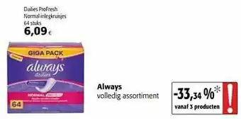 Colruyt Always dailies profresh normal inlegkruisjes aanbieding