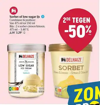 Delhaize Sorbet of low sugar ijs aanbieding