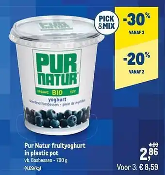 Makro Pur natur fruityoghurt bosbessen 700 g aanbieding