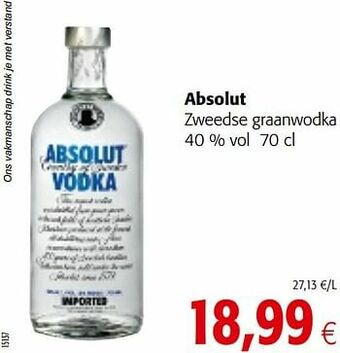 Colruyt Absolut zweedse graanwodka aanbieding