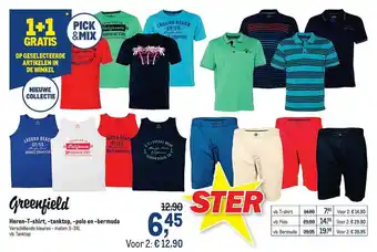 Greenfield Heren-t-shirt, -tanktop, -polo En -bermuda