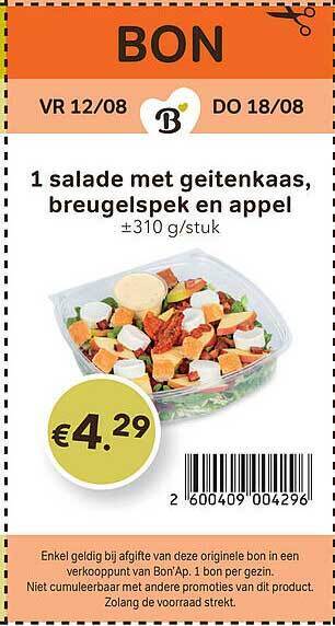 Salade met geitenkaas, breugelspek en appel