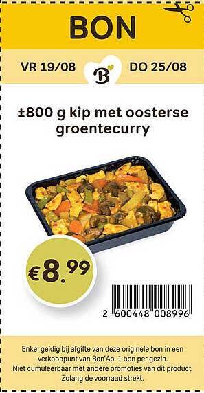 Bon Ap Kip met oosterse groentecurry aanbieding