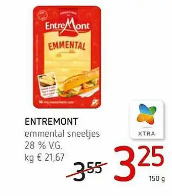 Spar Colruyt Entremont Emmental Sneetjes 150g aanbieding