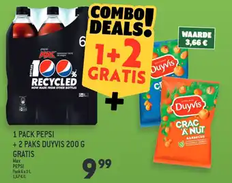Louis Delhaize 1 Pack Pepsi + 2 Paks Duyvis 200g Gratis aanbieding