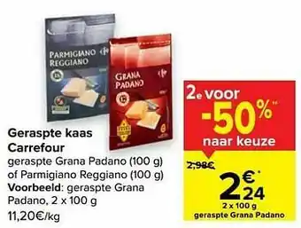 Carrefour Market Geraspte grana padano aanbieding