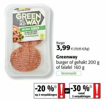 Colruyt Greenway burger of gehakt of falafel aanbieding