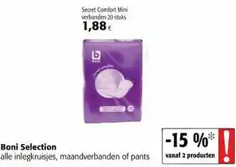 Colruyt Boni selection secret comfort mini verbanden aanbieding