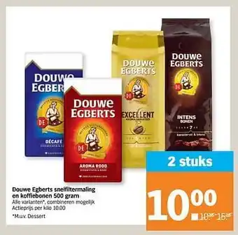 Albert Heijn Douwe egberts snelfiltermaling en koffiebonen 500 gram aanbieding