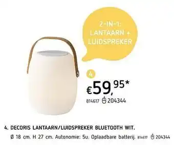 Decoris lantaarn-luidspreker bluetooth wit 18cm
