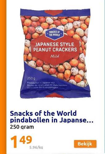 Action Snacks of the world pindabollen in japanse aanbieding
