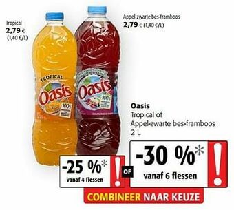Colruyt Oasis tropical of appel-zwarte bes-framboos aanbieding