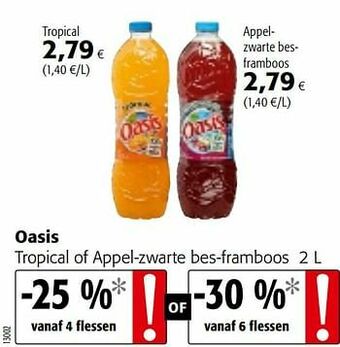 Colruyt Oasis tropical of appel-zwarte bes-framboos aanbieding