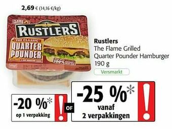 Colruyt Rustlers the flame grilled quarter pounder hamburger aanbieding