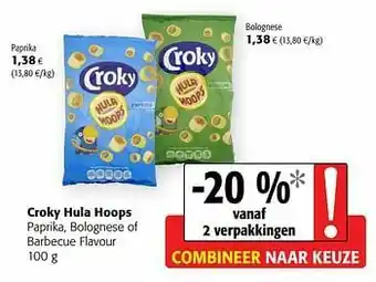 Colruyt Croky hula hoops paprika, bolognese of barbecue flavour aanbieding