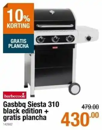 Cevo Barbecook gasbbq siesta 310 black edition + gratis plancha aanbieding