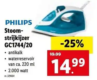 Lidl Philips stoomstrijkijzer gc1744-20 aanbieding