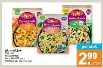 Albert Heijn Iglo maaltijden doos 340-475 gram aanbieding
