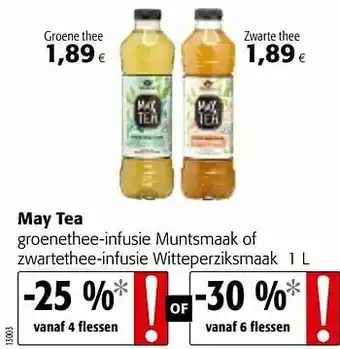 Colruyt May tea groenethee-infusie muntsmaak of zwartethee-infusie witteperziksmaak aanbieding
