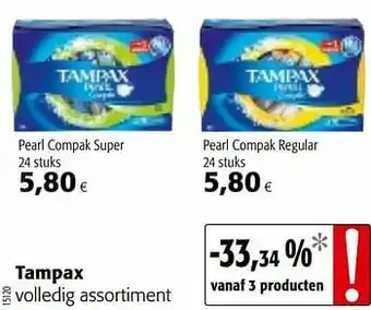 Colruyt Tampax volledig assortiment aanbieding
